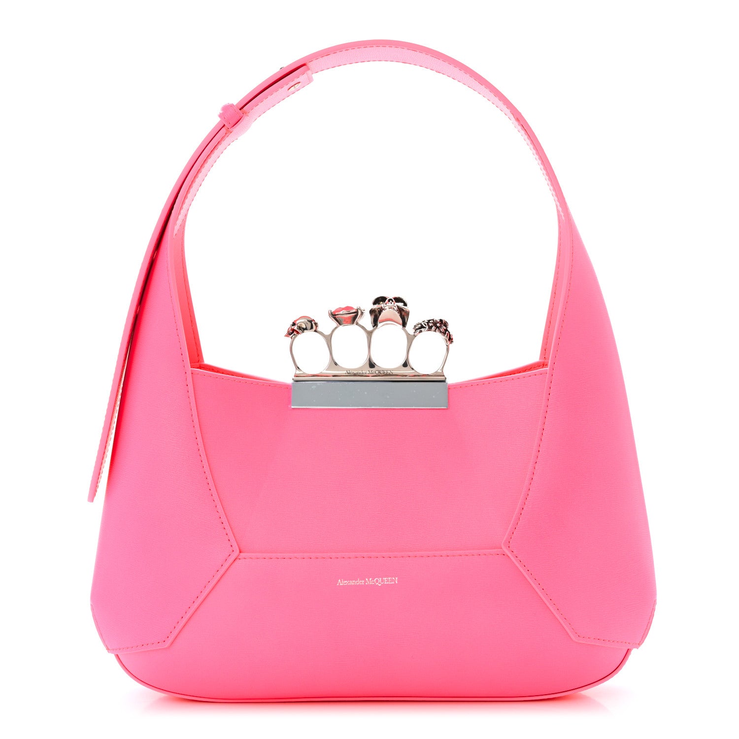 Alexander McQueen Smooth Calfskin Jeweled Hobo Bag Fluo Pink 3 of 11
