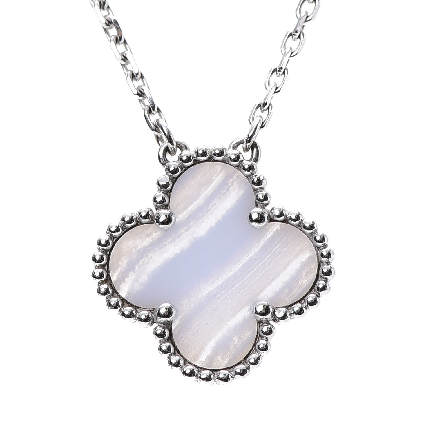 Van Cleef & Arpels 18K White Gold Chalcedony Vintage Alhambra Pendant Necklace 4 of 7