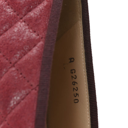 Chanel Suede Calfskin Quilted Cap Toe CC Ballerina Flats 38 Red 8 of 8