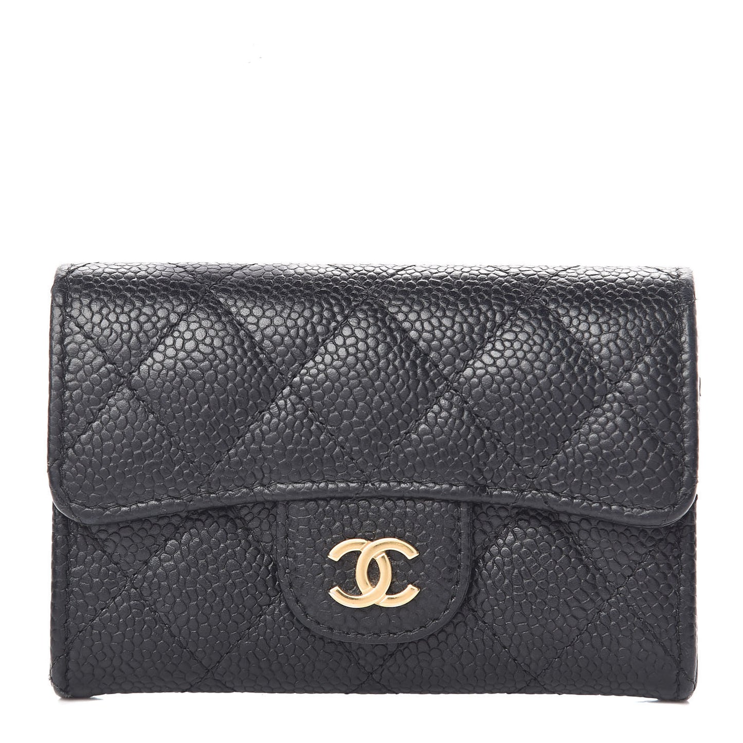 Caviar Quilted Flap Card Holder Black