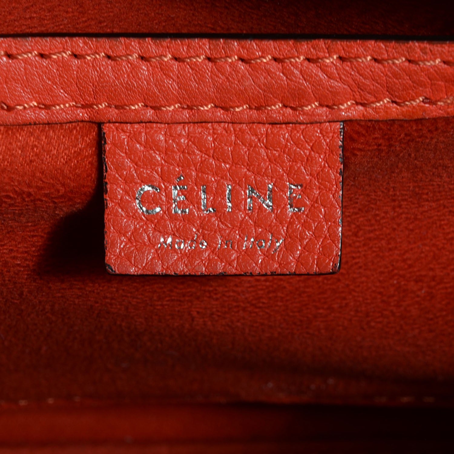 Celine Drummed Calfskin Nano Luggage Vermillion 7 of 8