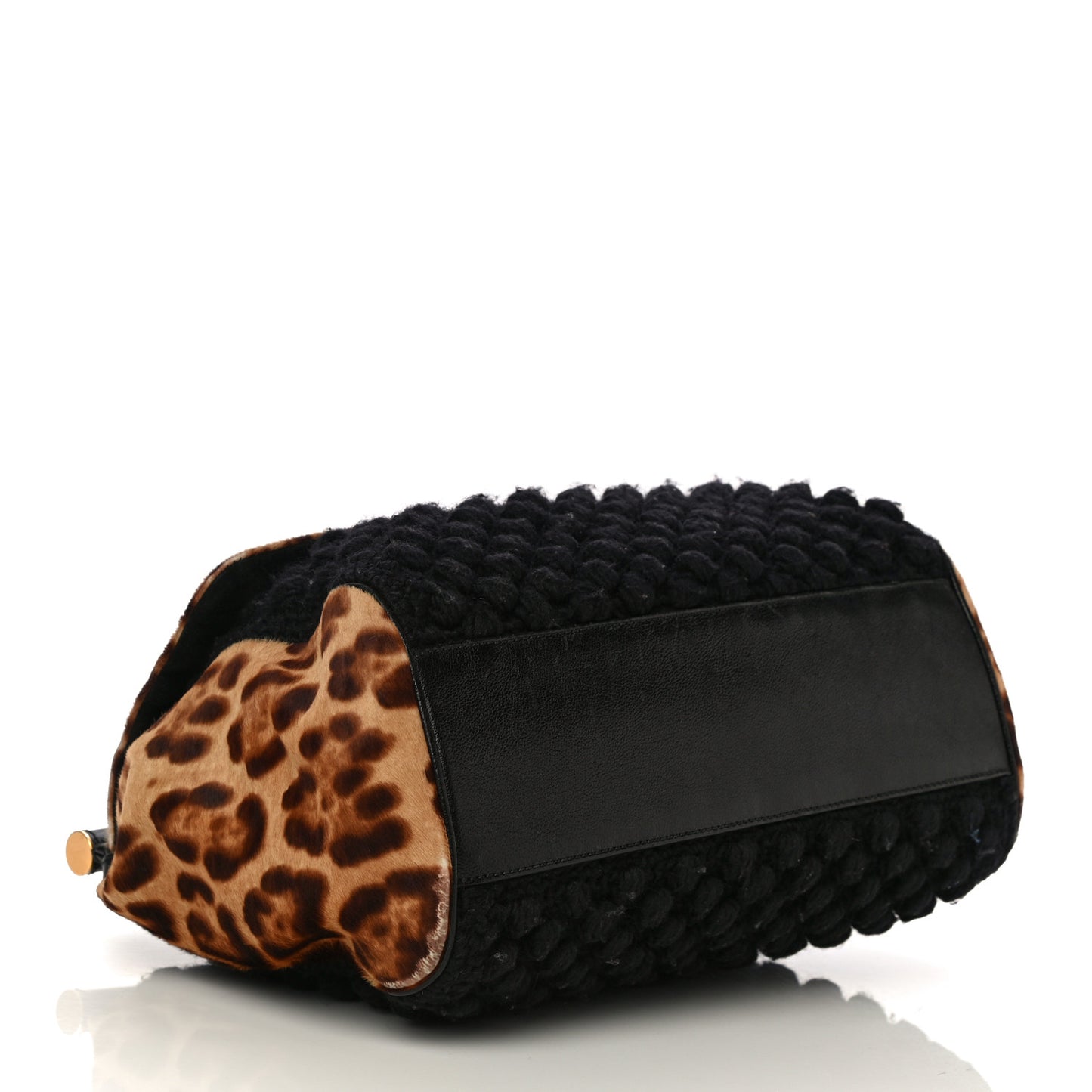 Calf Hair Leopard Print Knit Miss Sicily Satchel Black Naturale