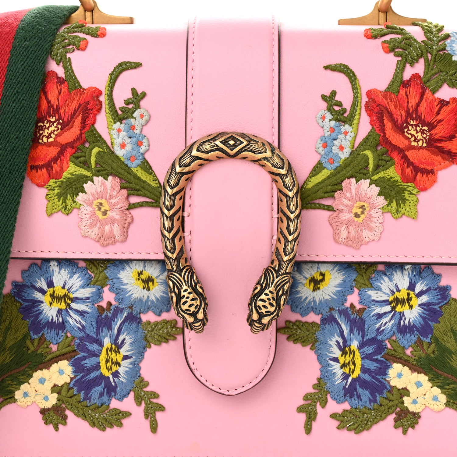 Gucci Calfskin Bamboo Web Embroidered Medium Dionysus Top Handle Bag Pink 8 of 15