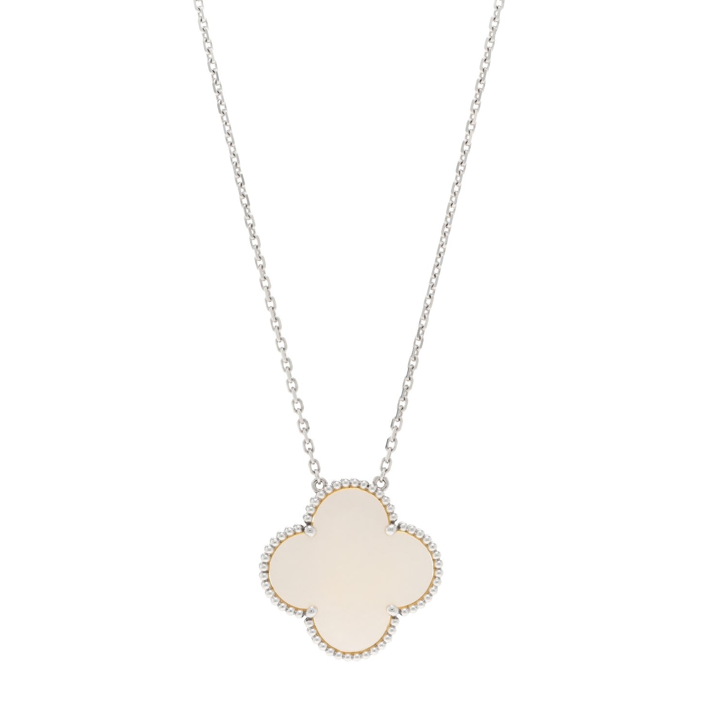 18K White Gold Mother of Pearl Magic Alhambra Pendant Necklace
