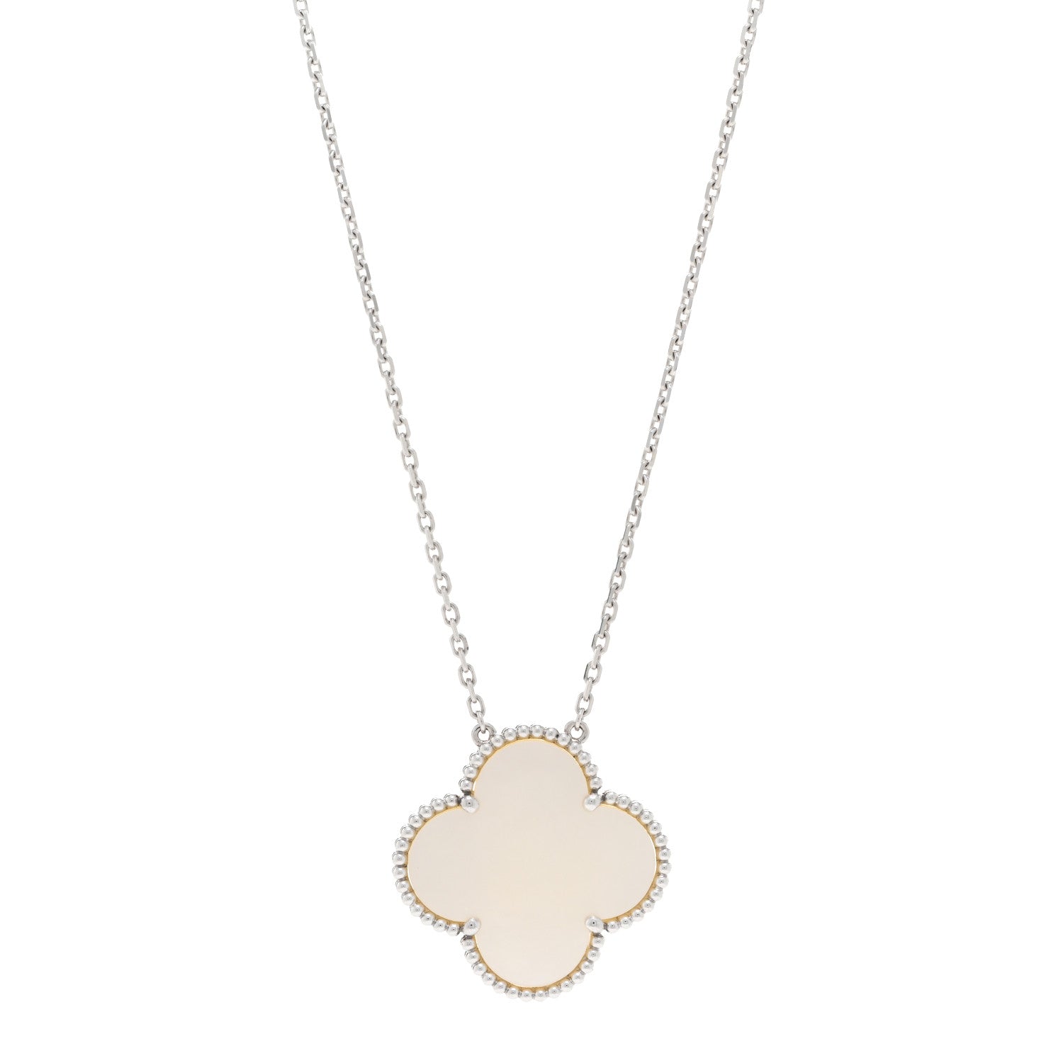 Van Cleef & Arpels 18K White Gold Mother of Pearl Magic Alhambra Pendant Necklace 1 of 5