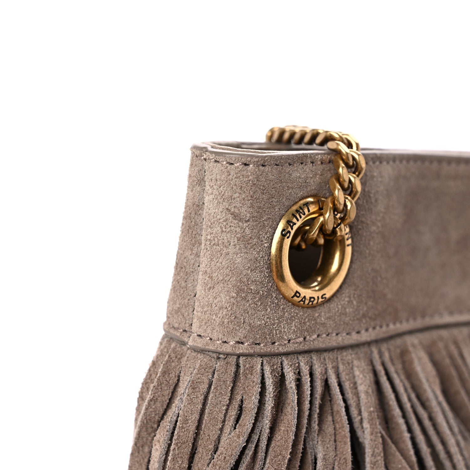 Saint Laurent Suede Calfskin Small Grace Fringed Hobo Bag Dusty Grey 10 of 11