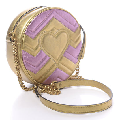 Gucci Metallic Calfskin Matelasse Mini GG Marmont Round Shoulder Bag Gold Pink 3 of 10