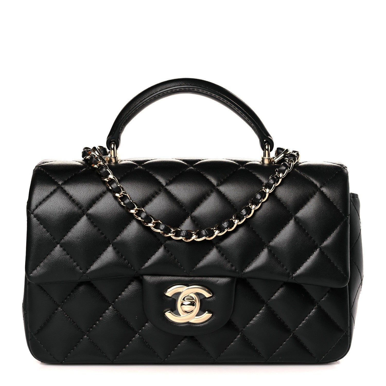Chanel Lambskin Quilted Mini Top Handle Rectangular Flap Black 1 of 9