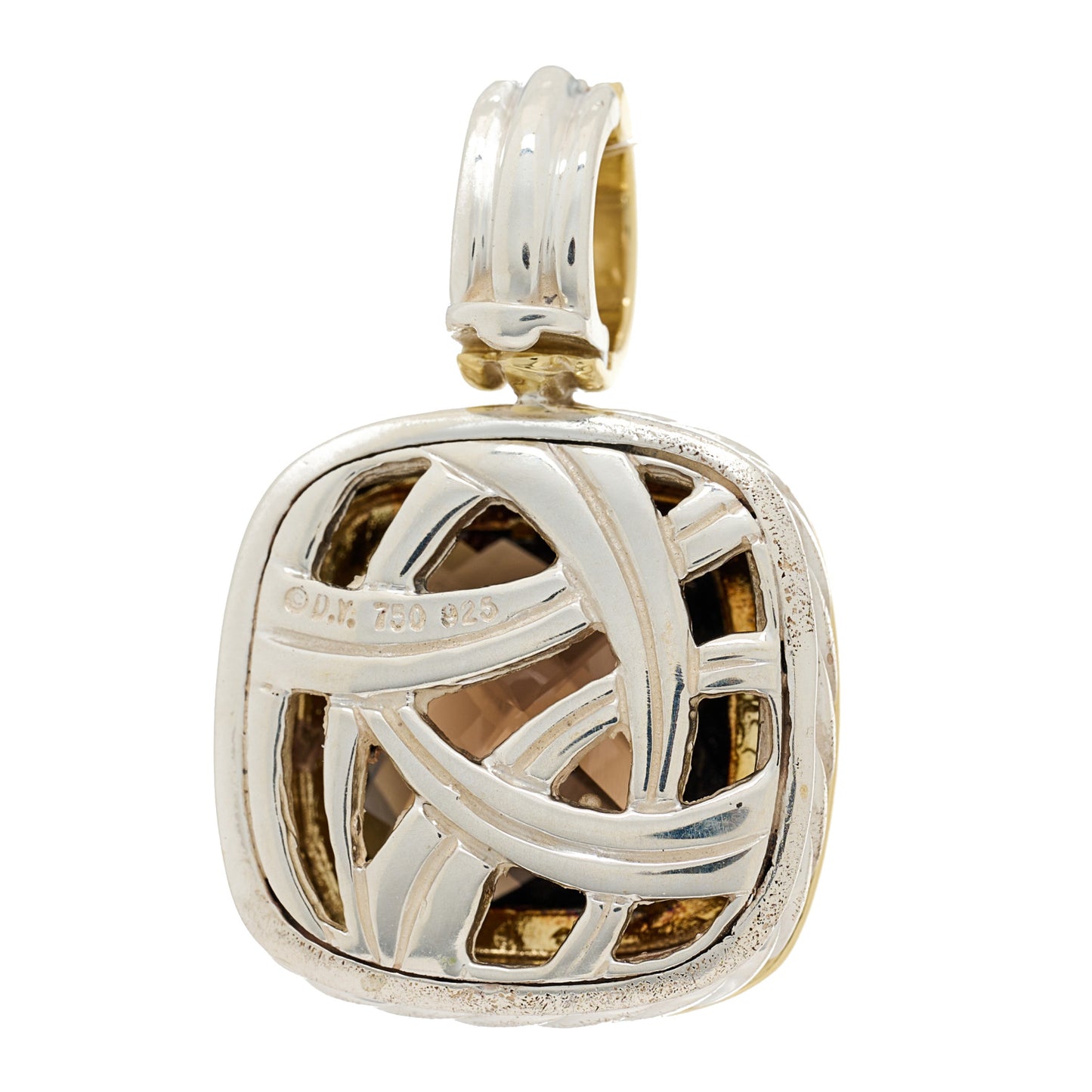 Sterling Silver 18K Yellow Gold Diamond Smoky Quartz 14mm Albion Enhancer Pendant