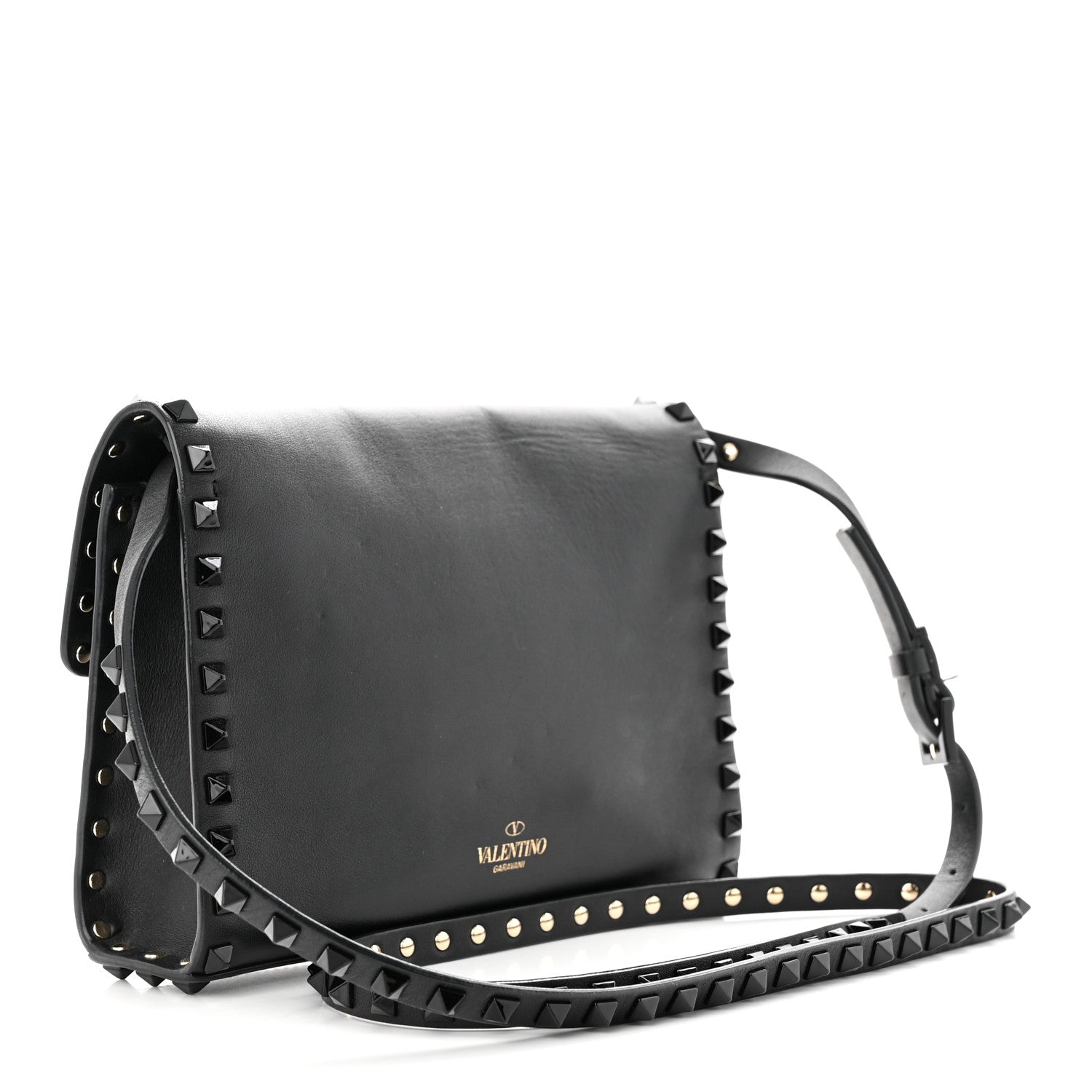 Valentino Garavani Vitello Monochrome Medium Rockstud Flip Lock Crossbody Bag Black 3 of 11