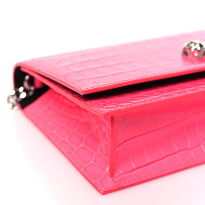 Alexander McQueen Calfskin Crocodile Embossed Skull Mini Crossbody Bag Neon Pink 8 of 10