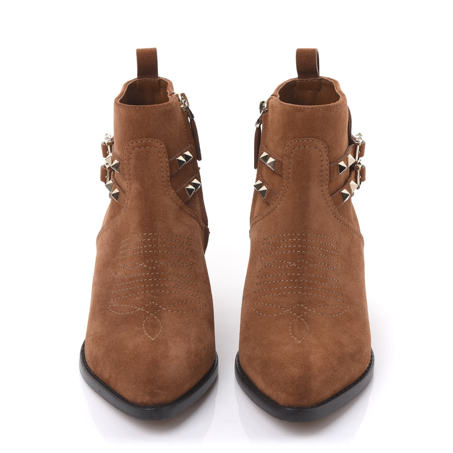 Valentino Garavani Suede Rockstud Double Buckle 50mm Cowboy Ankle Boots 37 Selleria 2 of 9