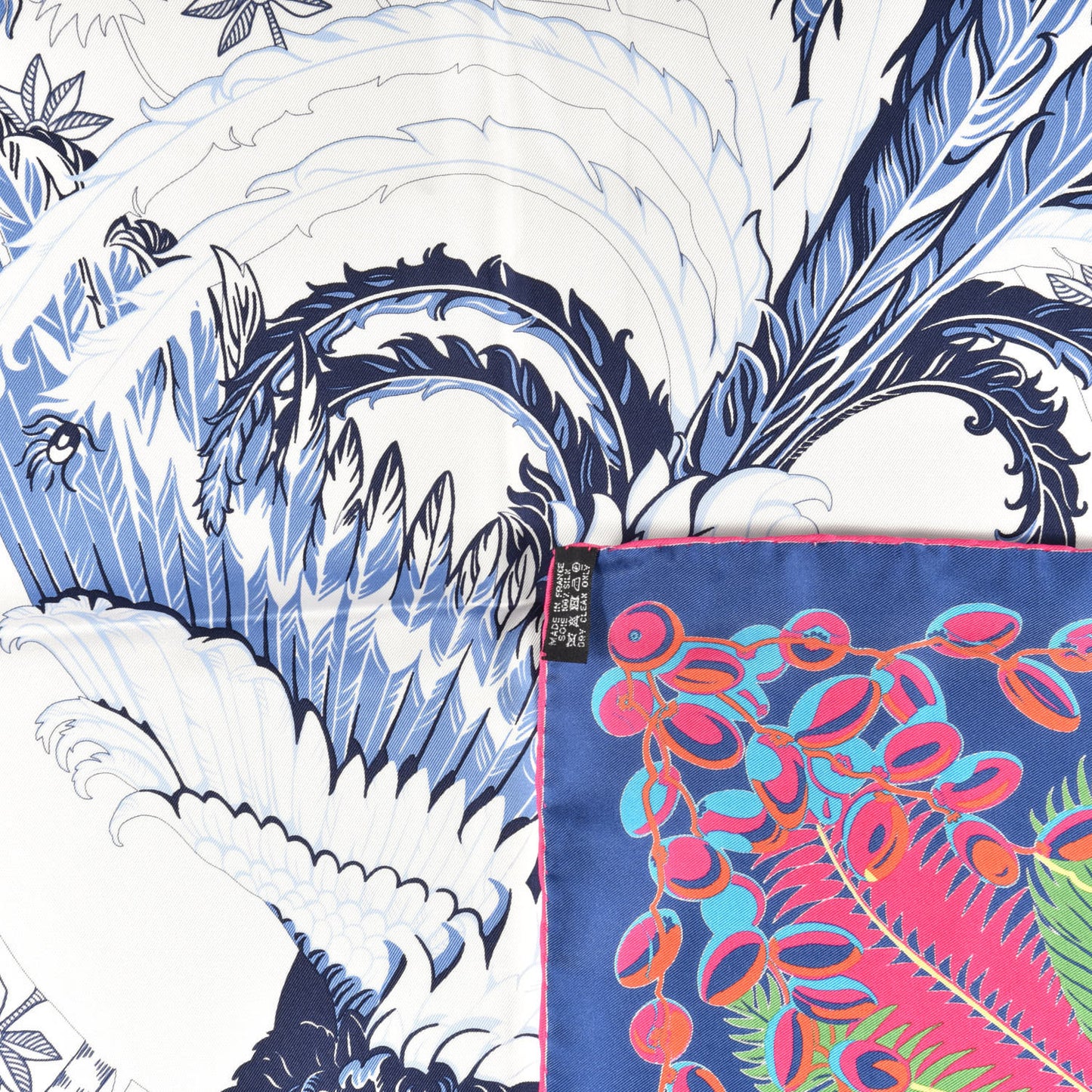 Silk Mythiques Phoenix Coloriage Scarf 90 Bleu Royal Rose White