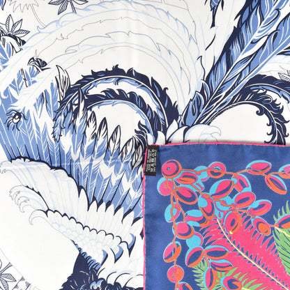 Hermes Silk Mythiques Phoenix Coloriage Scarf 90 Bleu Royal Rose White 3 of 3