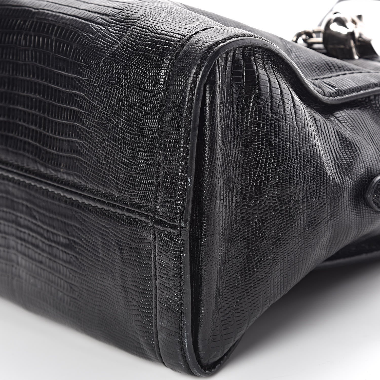 Alexander McQueen Calfskin Lizard Embossed Small Skull Padlock Zip Around Tote Black 12 of 12