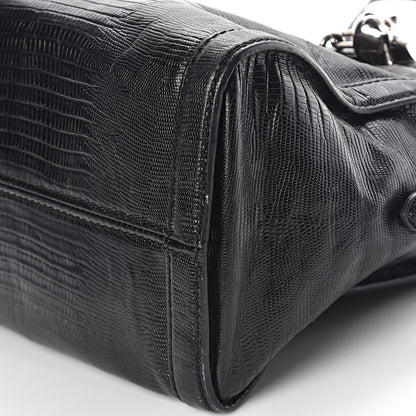 Alexander McQueen Calfskin Lizard Embossed Small Skull Padlock Zip Around Tote Black 12 of 12