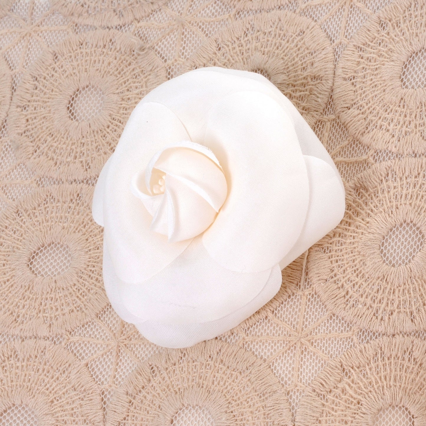 Satin Camellia Pin Brooch White