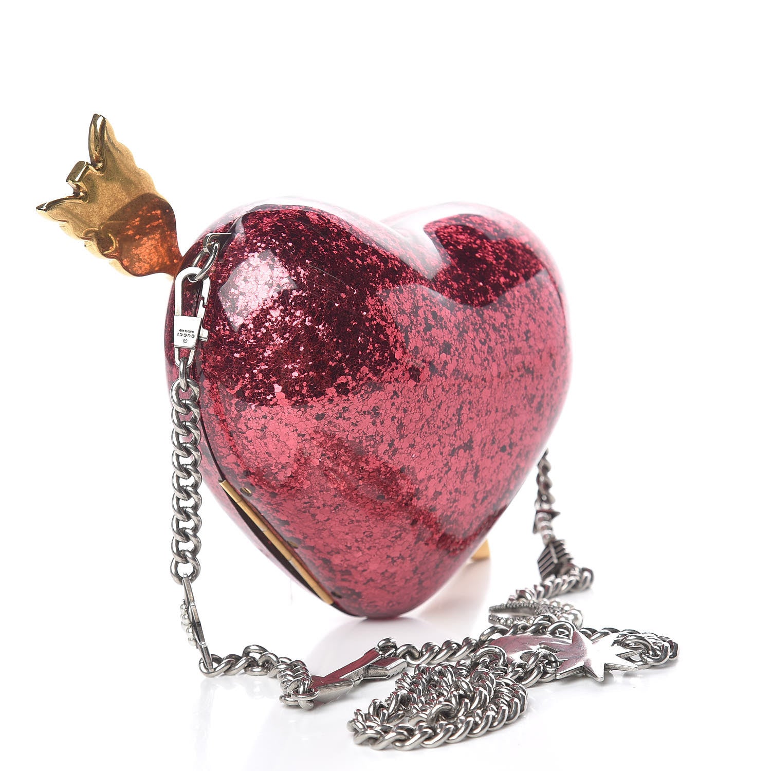 Gucci Glitter Resin Broadway Heart Minaudiere Clutch Fuxia 3 of 14
