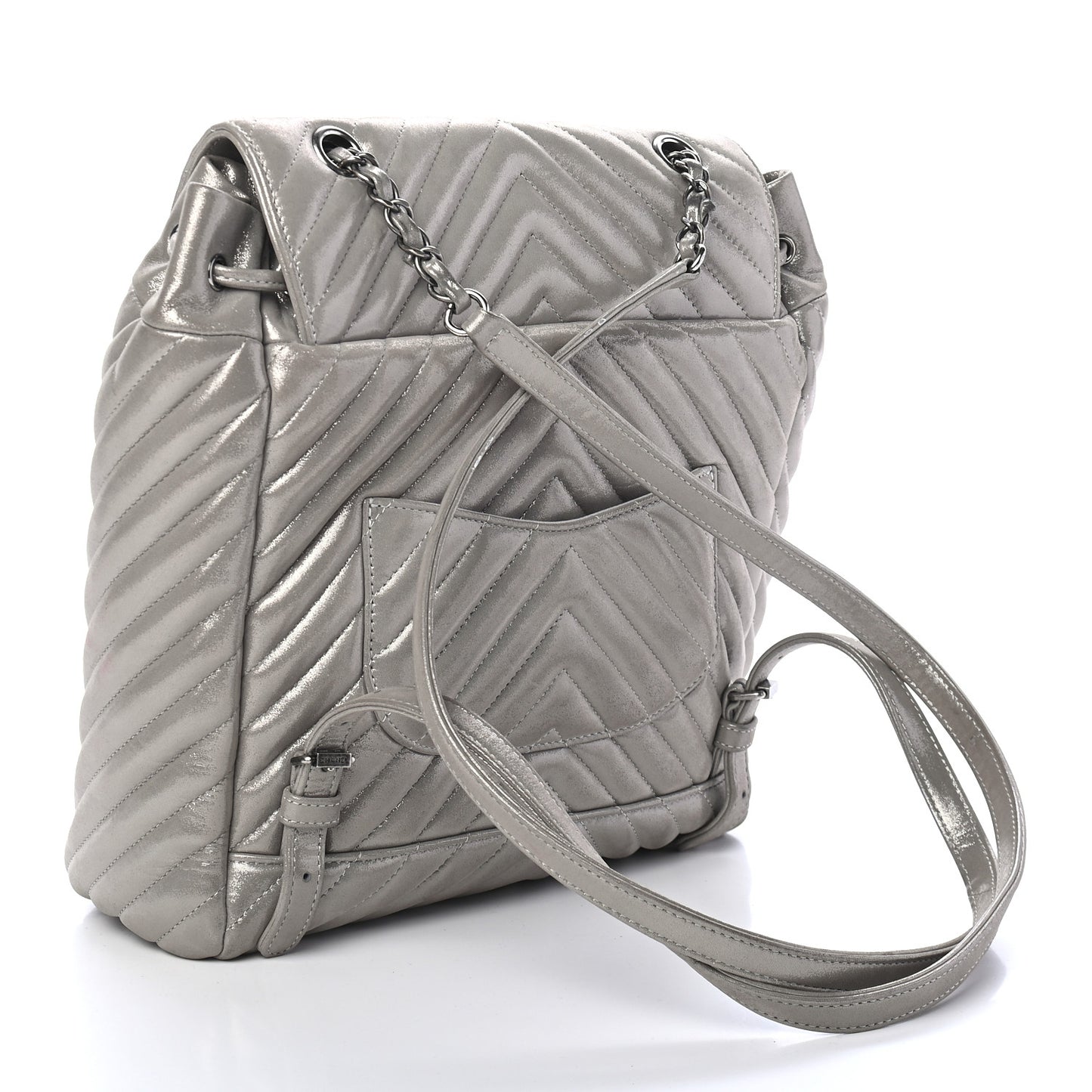 Metallic Calfskin Chevron Quilted Urban Spirit Backpack Silver