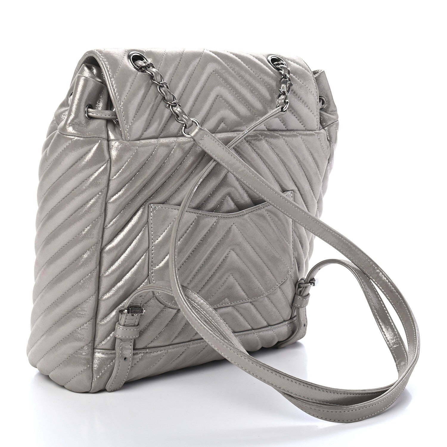 Chanel Metallic Calfskin Chevron Quilted Urban Spirit Backpack Silver 2 of 9