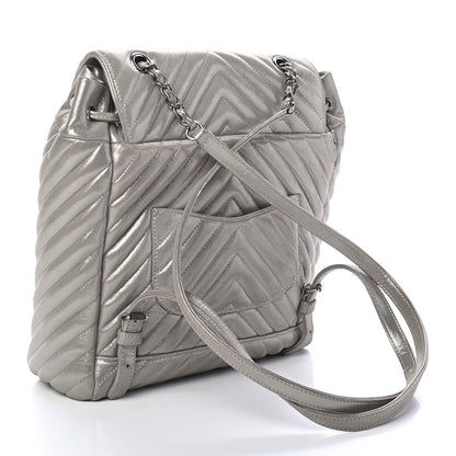 Chanel Metallic Calfskin Chevron Quilted Urban Spirit Backpack Silver 2 of 9