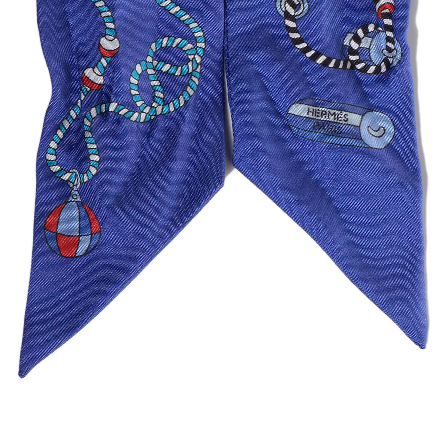 Hermes Silk Cordages Twilly Scarf Bleu Klein Turquoise Rouge 5 of 6