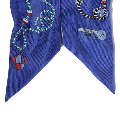Hermes Silk Cordages Twilly Scarf Bleu Klein Turquoise Rouge 5 of 6