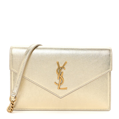 Saint Laurent Metallic Calfskin Monogram Envelope Chain Wallet Gold 1 of 16