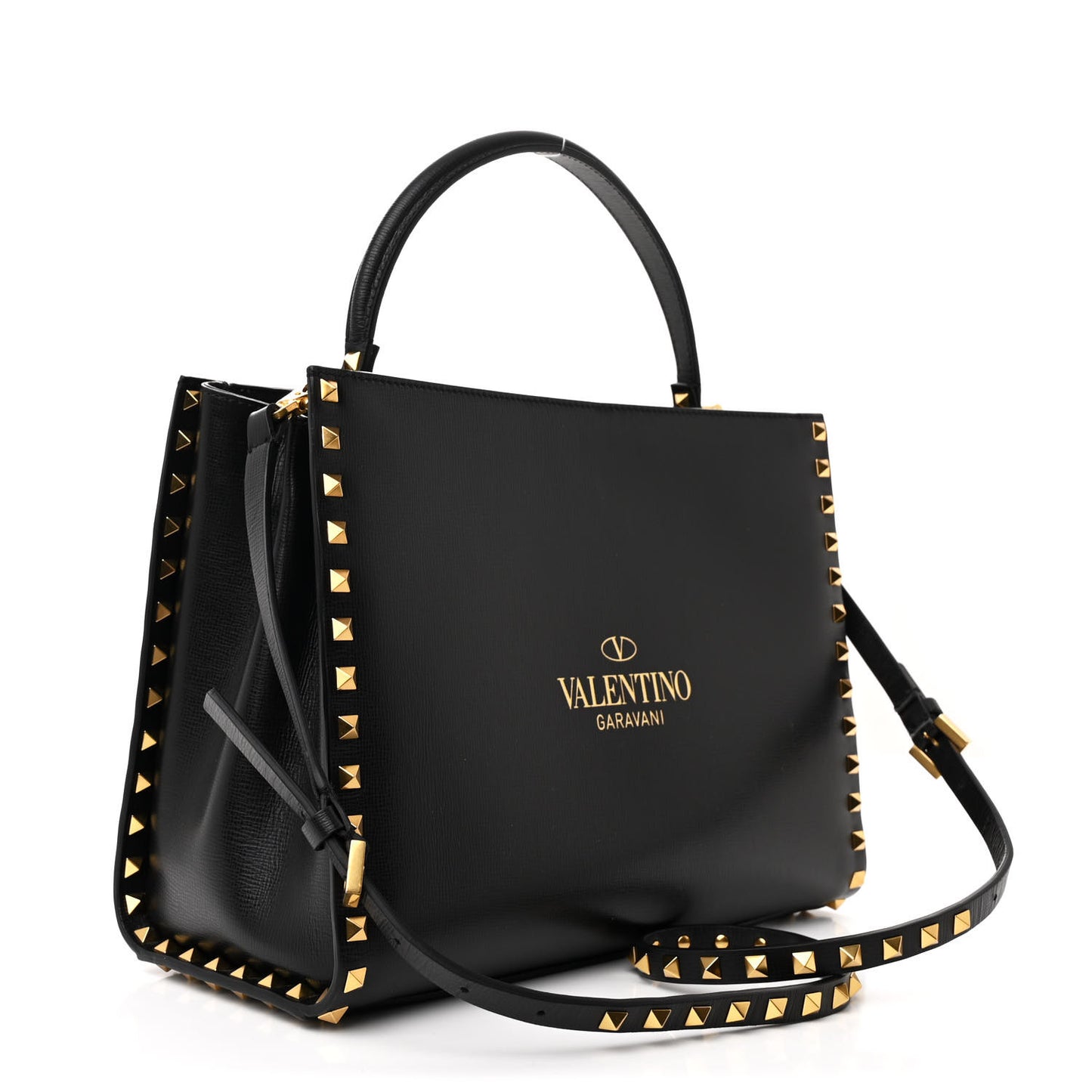 Grainy Calfskin Medium Rockstud Allover Alcove Top Handle Tote Bag Black