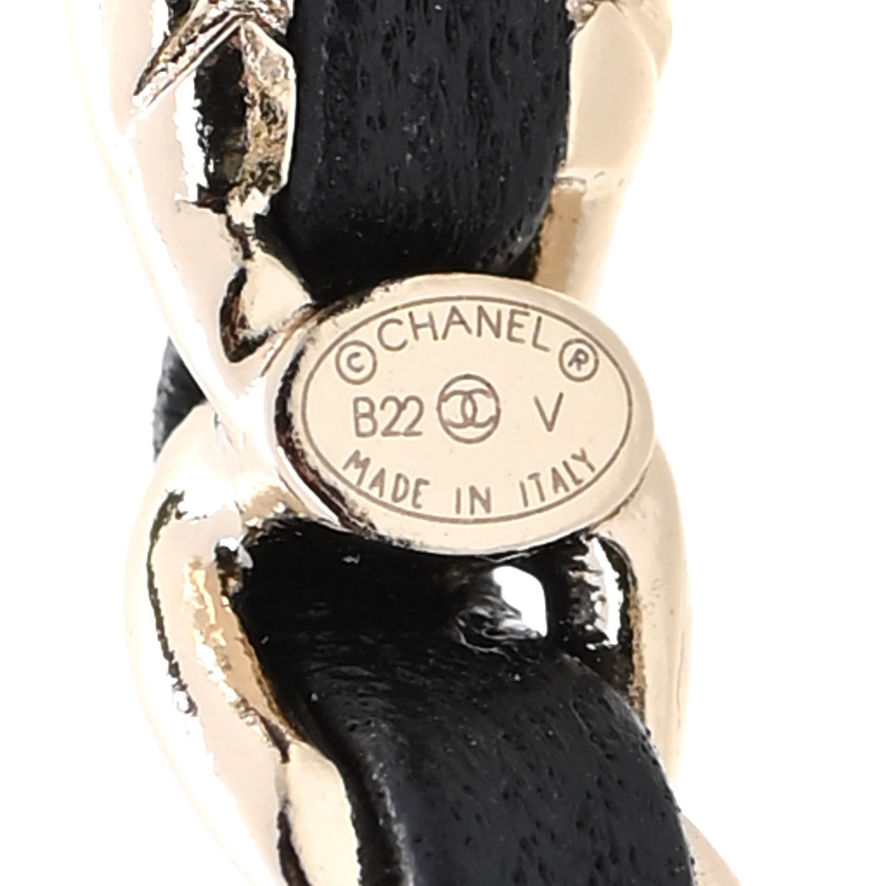 Metal Lambskin Quilted CC Turnlock Chain Hoop Earrings Gold Black