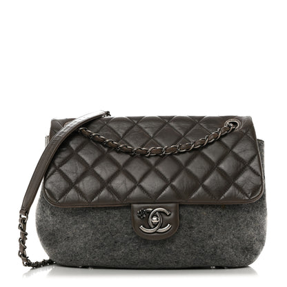 Chanel Felt Glazed Calfskin Quilted Edelweiss Flower Flap Grey 1 of 10