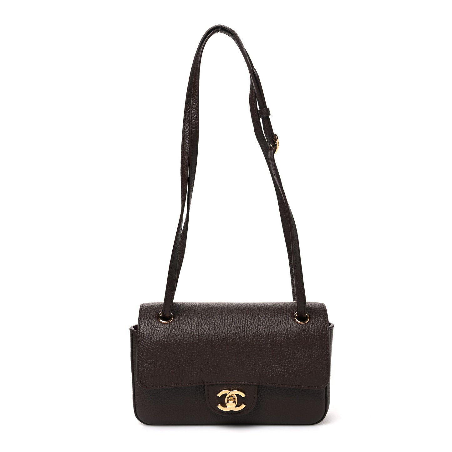 Grained Calfskin Mini Souplissimo Maxi Flap Dark Brown