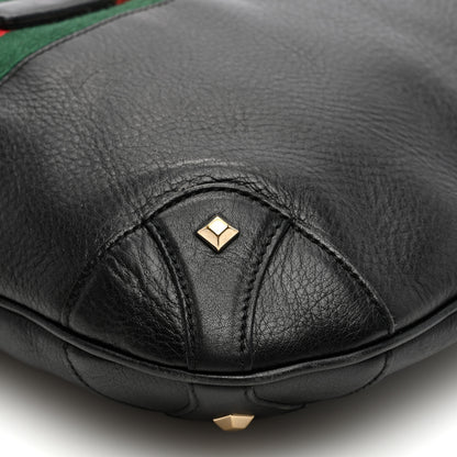 Gucci Calfskin Web Piston Lock Jackie O Hobo Black 10 of 11