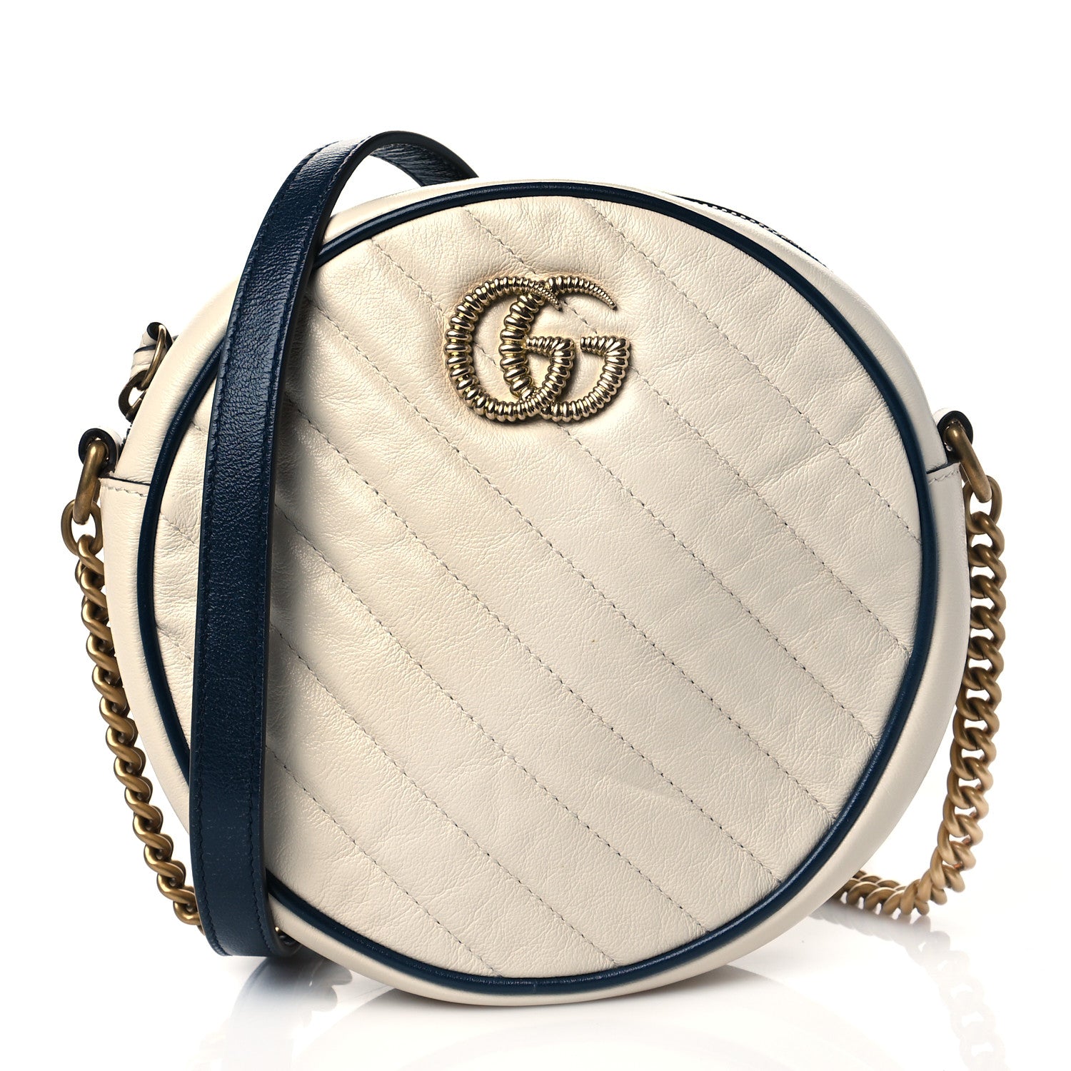 Gucci Azalea Calfskin Matelasse Diagonal Mini Torchon GG Marmont Round Shoulder Bag Mystic White Blue Agata 1 of 12