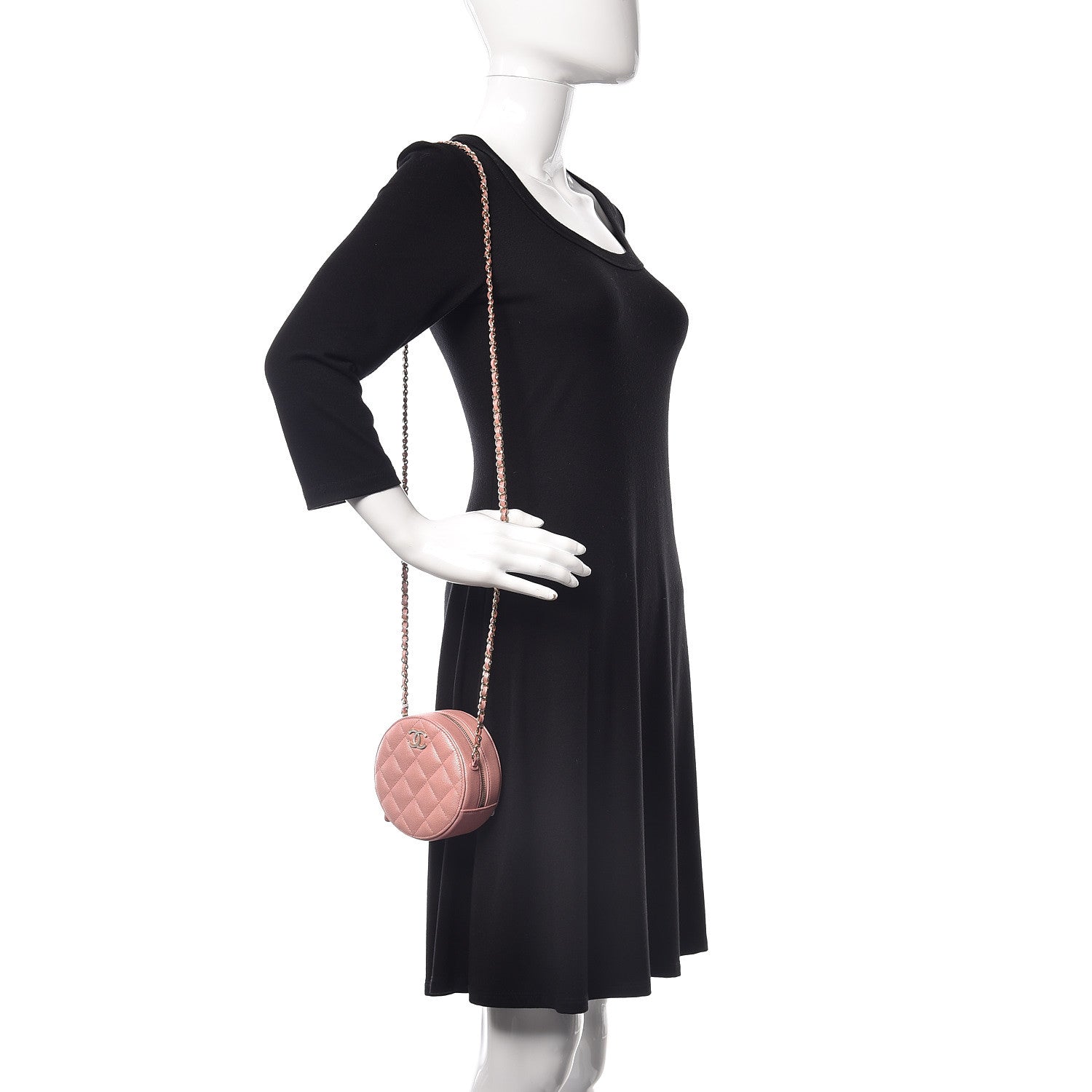 Chanel Iridescent Caviar Resin Quilted Round Clutch With Chain Pink 2 of 10