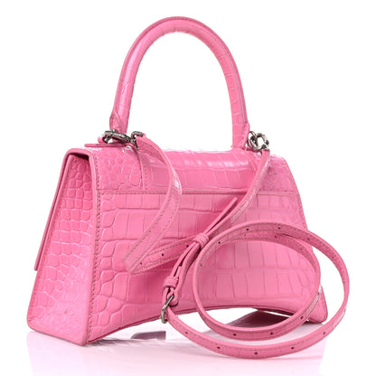 Balenciaga Shiny Calfskin Crocodile Embossed Small Hourglass Top Handle Bag Baby Pink 3 of 18