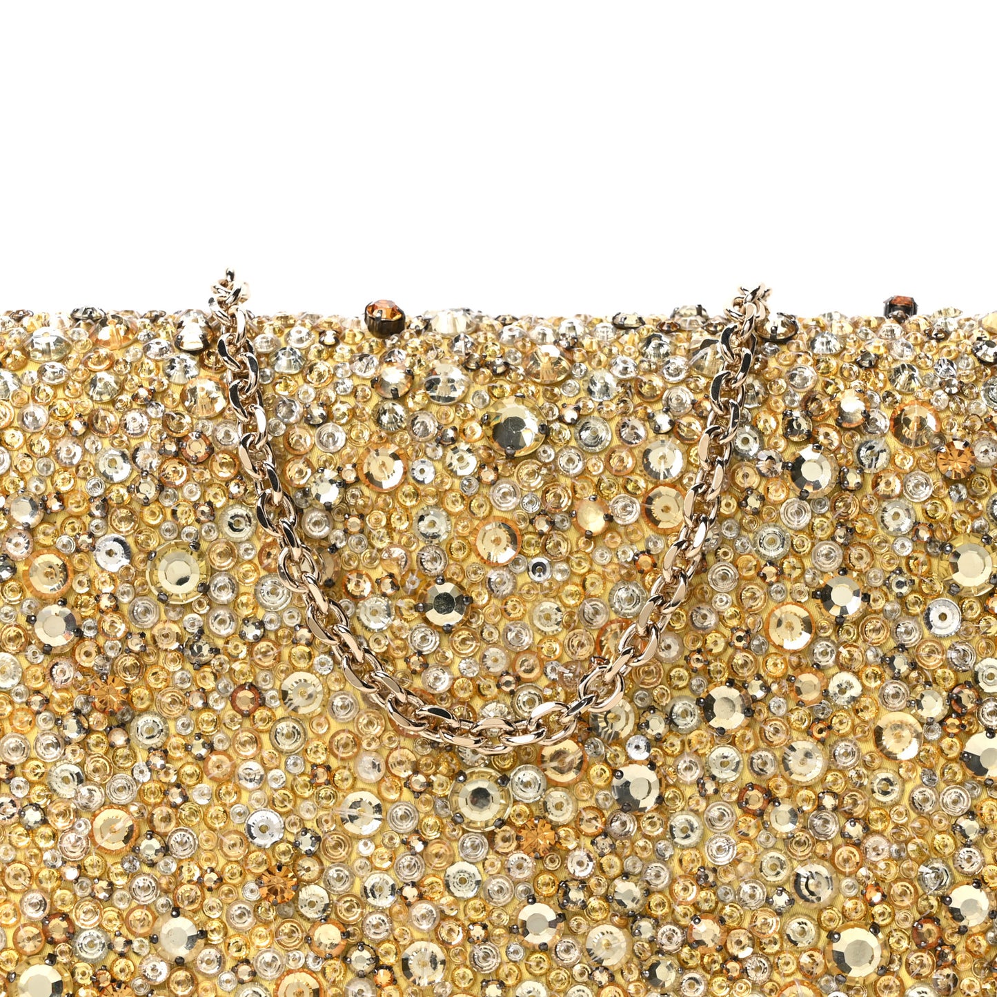 Calfskin Satin Bead Embroidery Lady Dior Clutch Gold Yellow