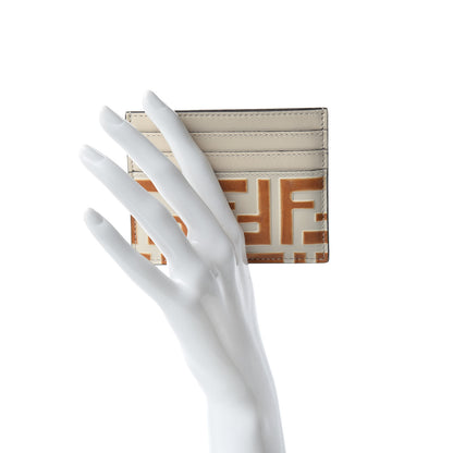 Fendi Vitello Soft Bi-Color FF 1974 Embossed Card Holder Camelia Saddler 2 of 6
