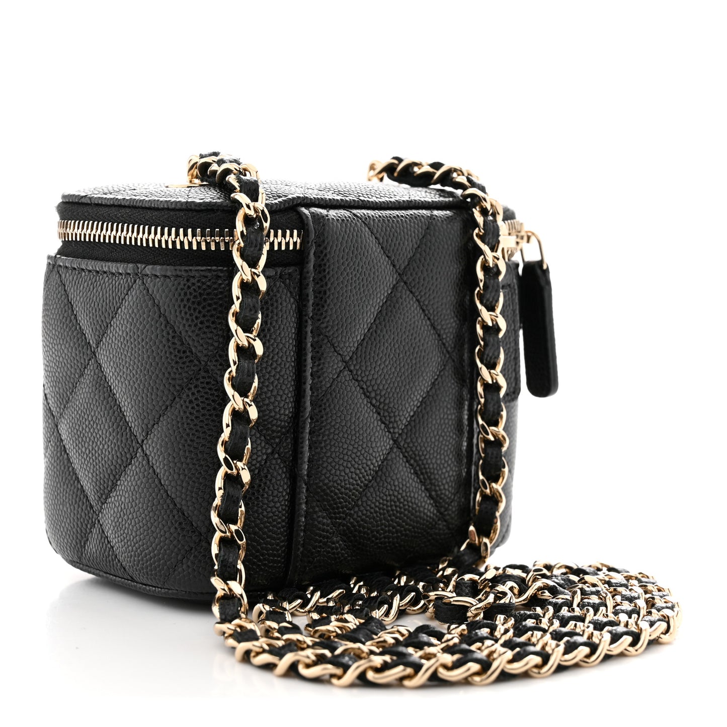 Caviar Quilted Mini Vanity Case With Chain Black