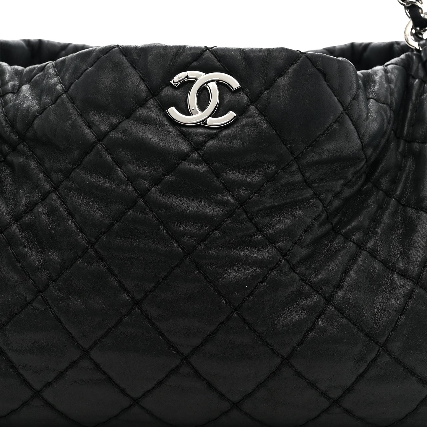 Iridescent Calfskin Quilted Relax CC Shoulder Bag Black