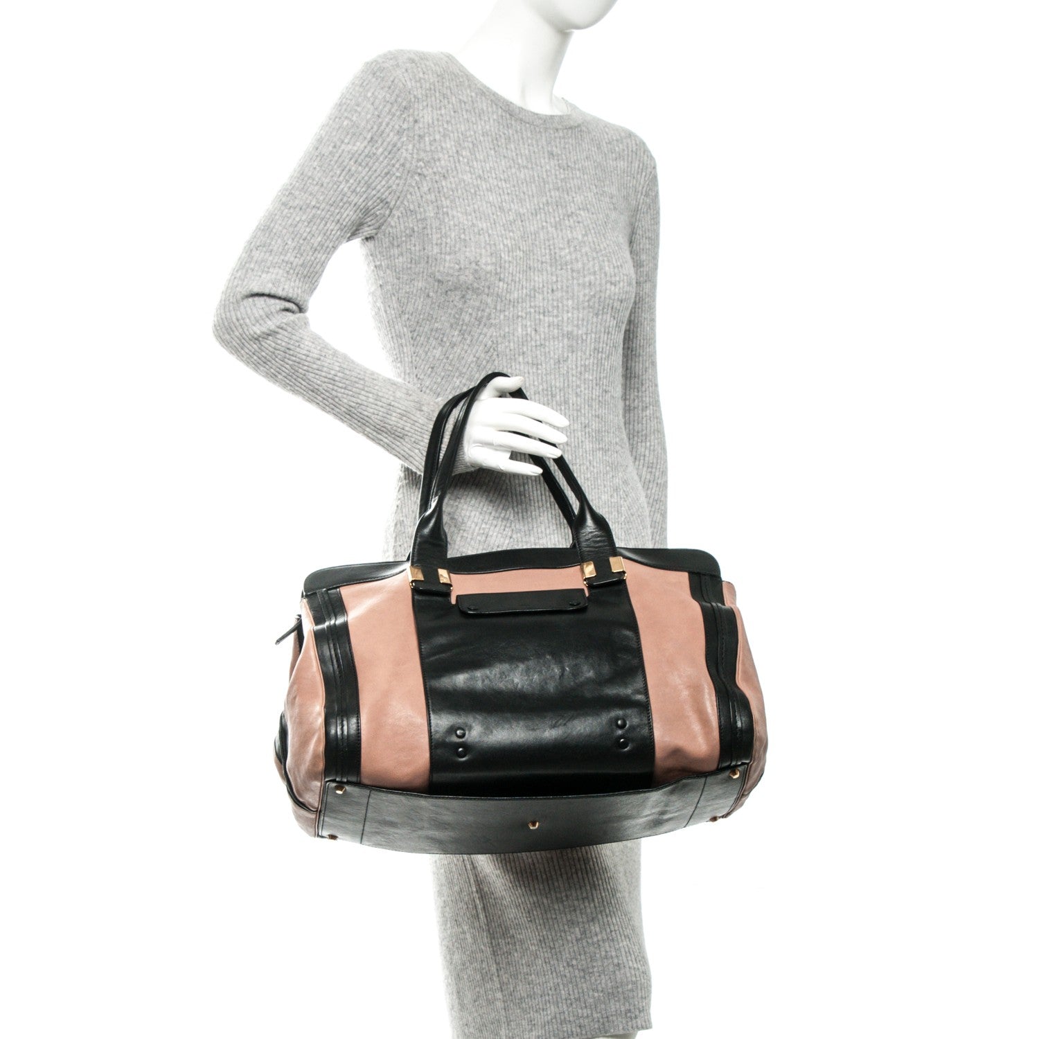 Chloe Calfskin Large Alice Satchel Black Anemone Pink 2 of 6