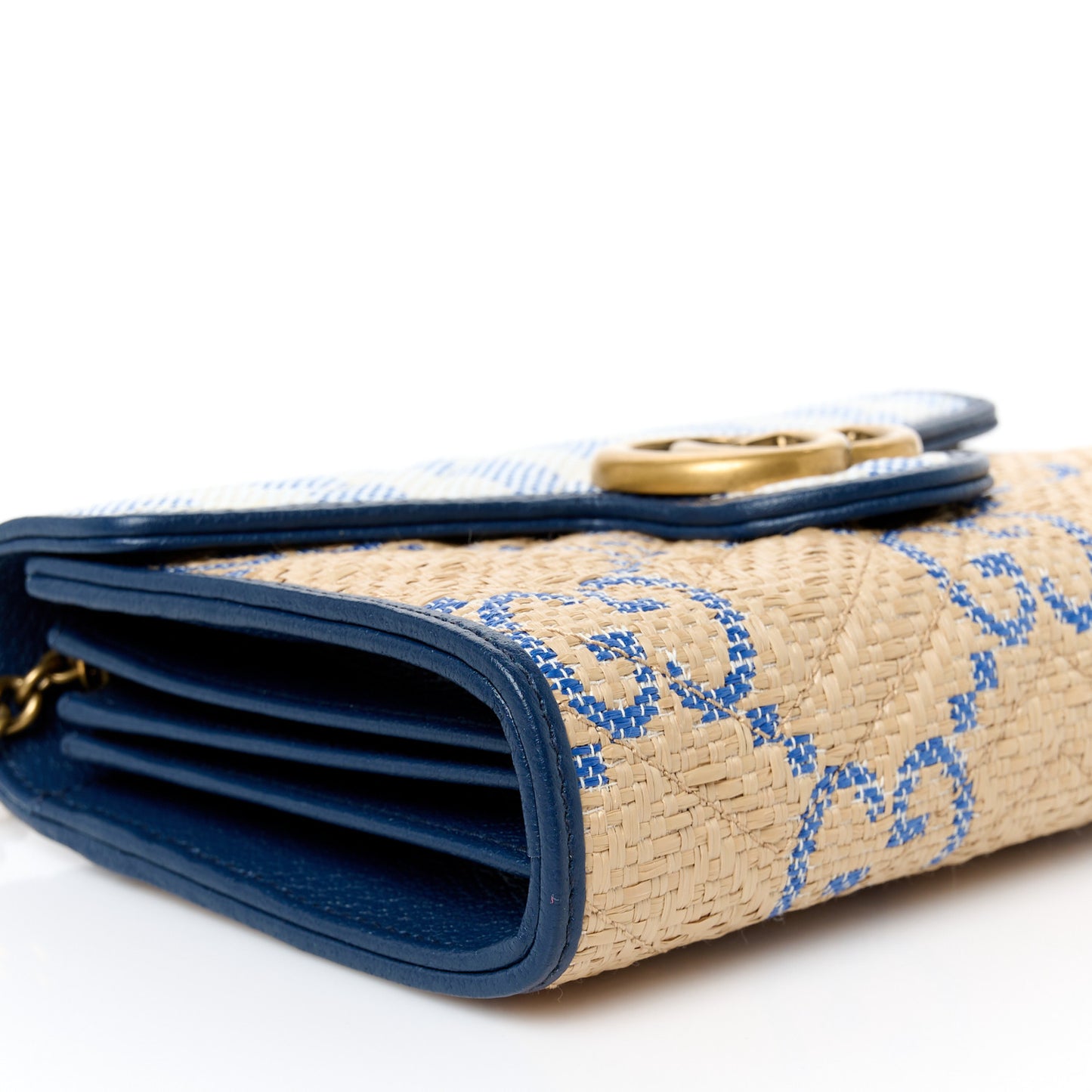 Raffia GG Monogram Matelasse GG Marmont Chain Wallet Mystic White Royale Natural