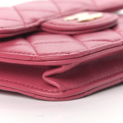 Chanel Lambskin Quilted Top Handle Flap Coin Purse With Chain Dark Pink 9 of 12