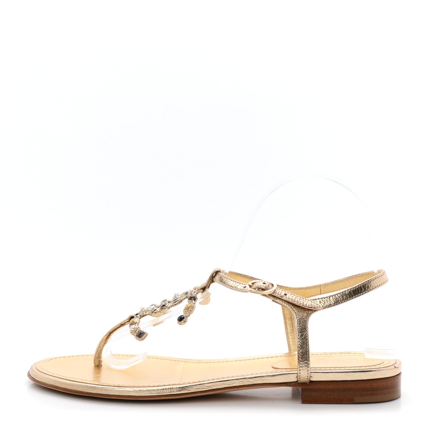 Chanel Metallized Lambskin CC Crystal Thong Sandals 38.5 Gold 1 of 9