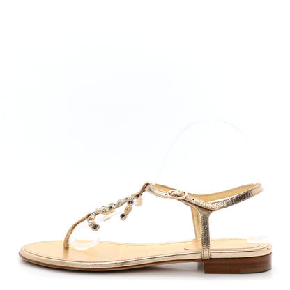 Chanel Metallized Lambskin CC Crystal Thong Sandals 38.5 Gold 1 of 9