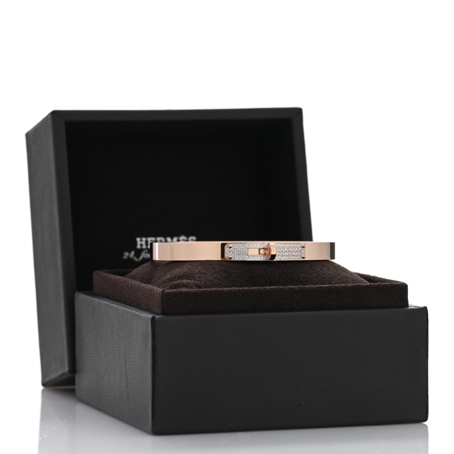 Hermes 18K Rose Gold Diamond PM Kelly Pave Bracelet SH 4 of 4