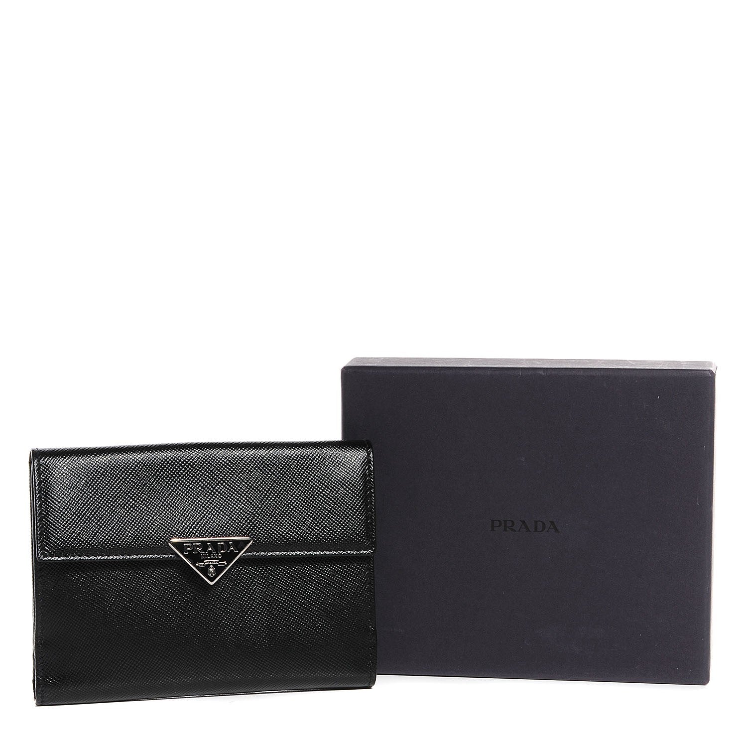Prada Saffiano Medium Flap Bi-Fold Wallet Black 9 of 9