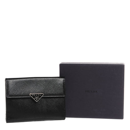 Prada Saffiano Medium Flap Bi-Fold Wallet Black 9 of 9