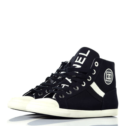 Chanel Canvas CC High Top Sneakers 38 Black White 3 of 8