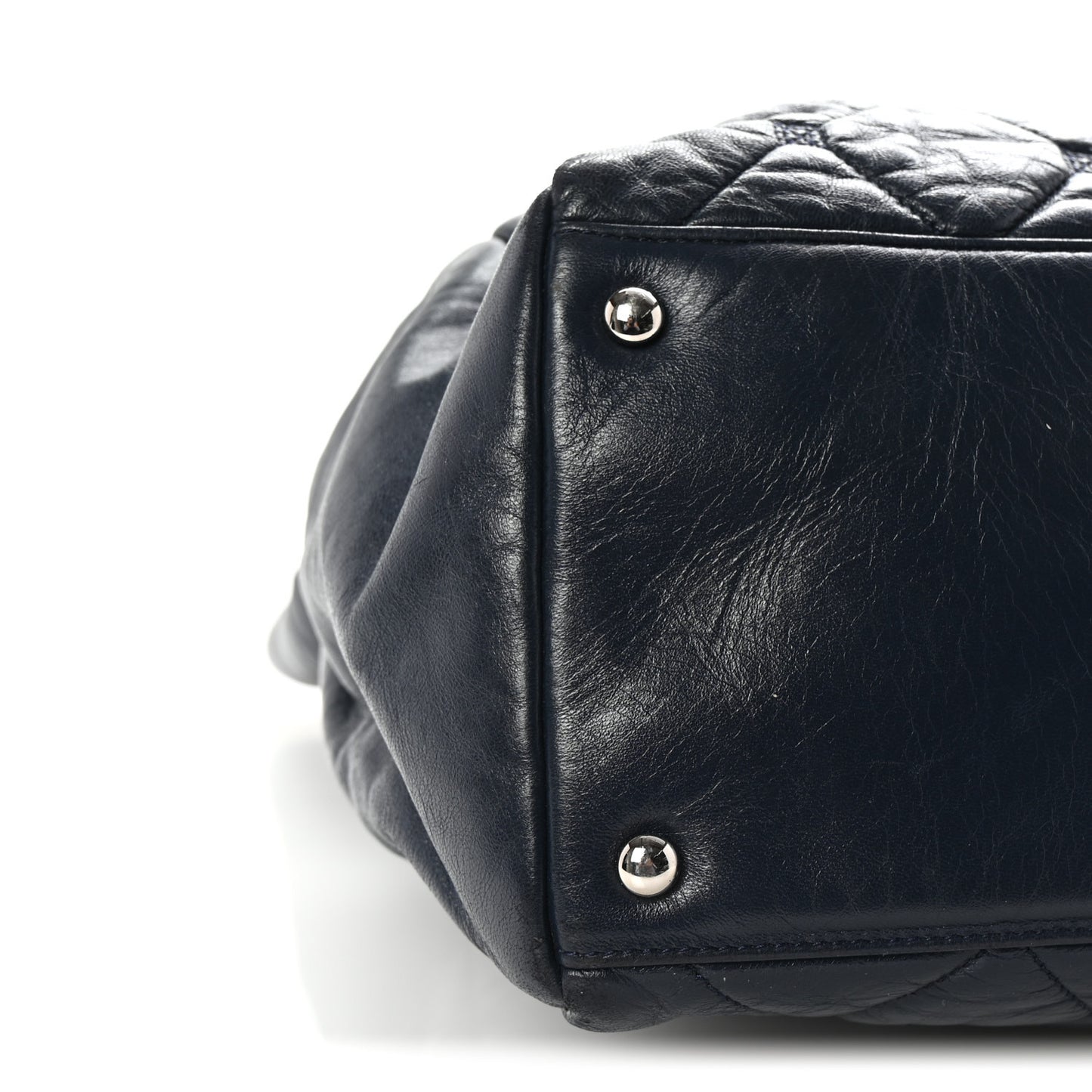 Lambskin Quilted Hidden Chain Tote Navy